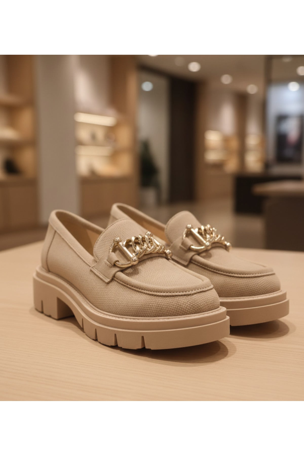 Venya Bej Loafer Hakiki Deri Kadın Ayakkabı