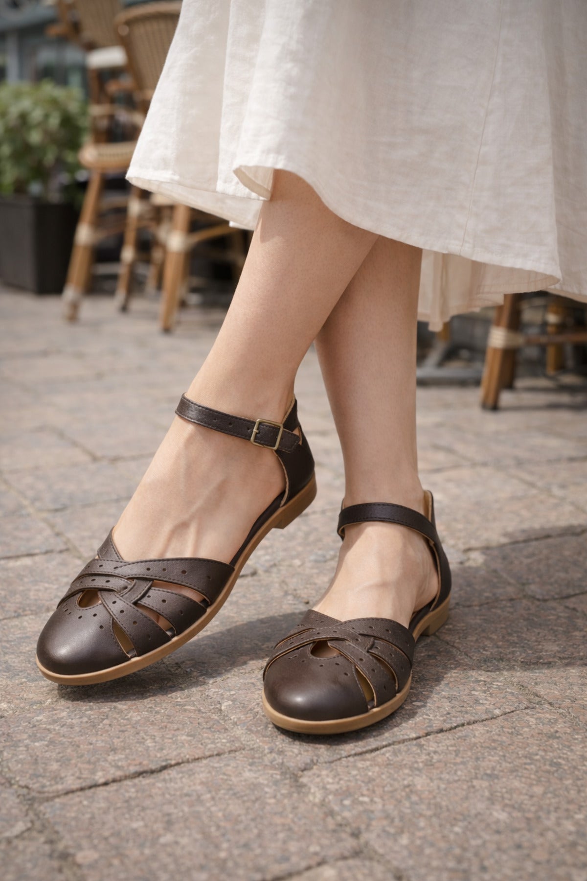 Marsu Hakiki Deri Kahve Kadın Sandalet - Konforlu Günlük Şıklık