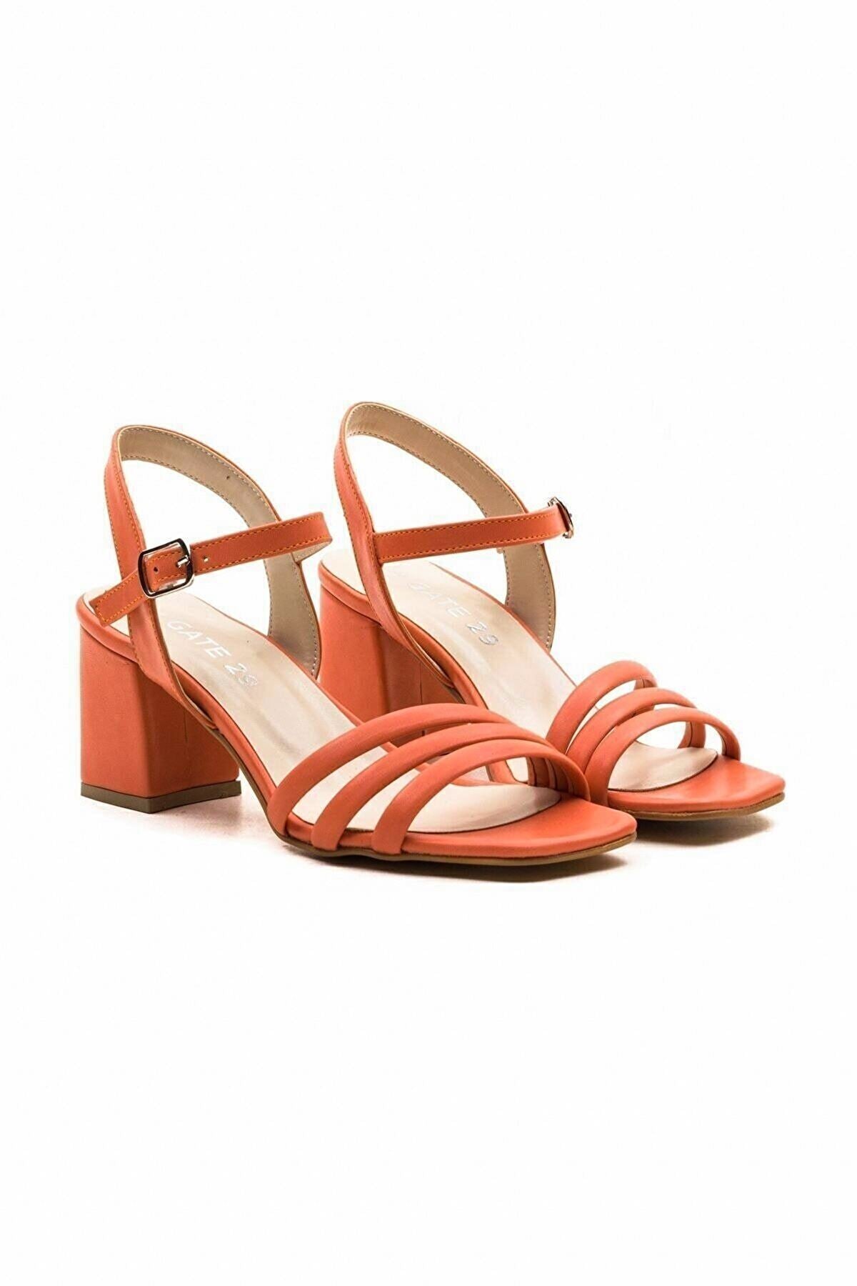 Luis Gate Shoes Kadın Turuncu Bantlı Kalın Topuklu Sandalet - Yaz Şıklığı ve Konfor