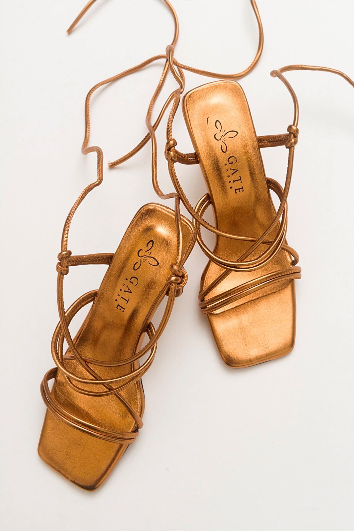 Kadın Bantlı Ve Ipli Klasik Topuklu Ayakkabı Sandalet Gate Shoes-bakır