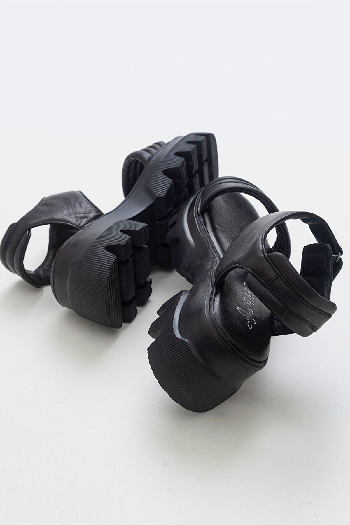 Jelena Kadın Yüksek Taban Bantlı Hakiki Deri Sandalet Gate Shoes-siyah