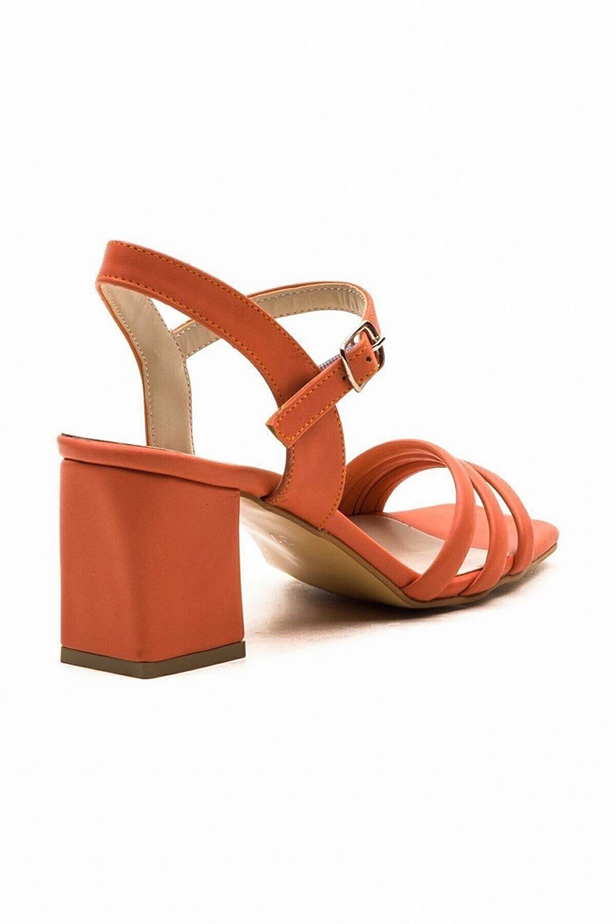 Luis Gate Shoes Kadın Turuncu Bantlı Kalın Topuklu Sandalet - Yaz Şıklığı ve Konfor