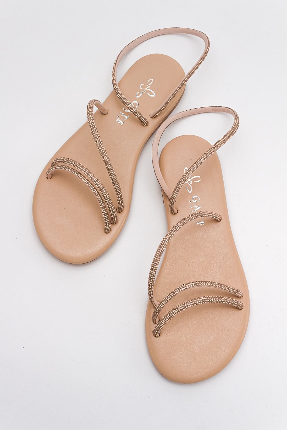 Breta Kristal Parlak Taşlı Alçak Tabanlı Kadın Sandalet Gate Shoes-rose