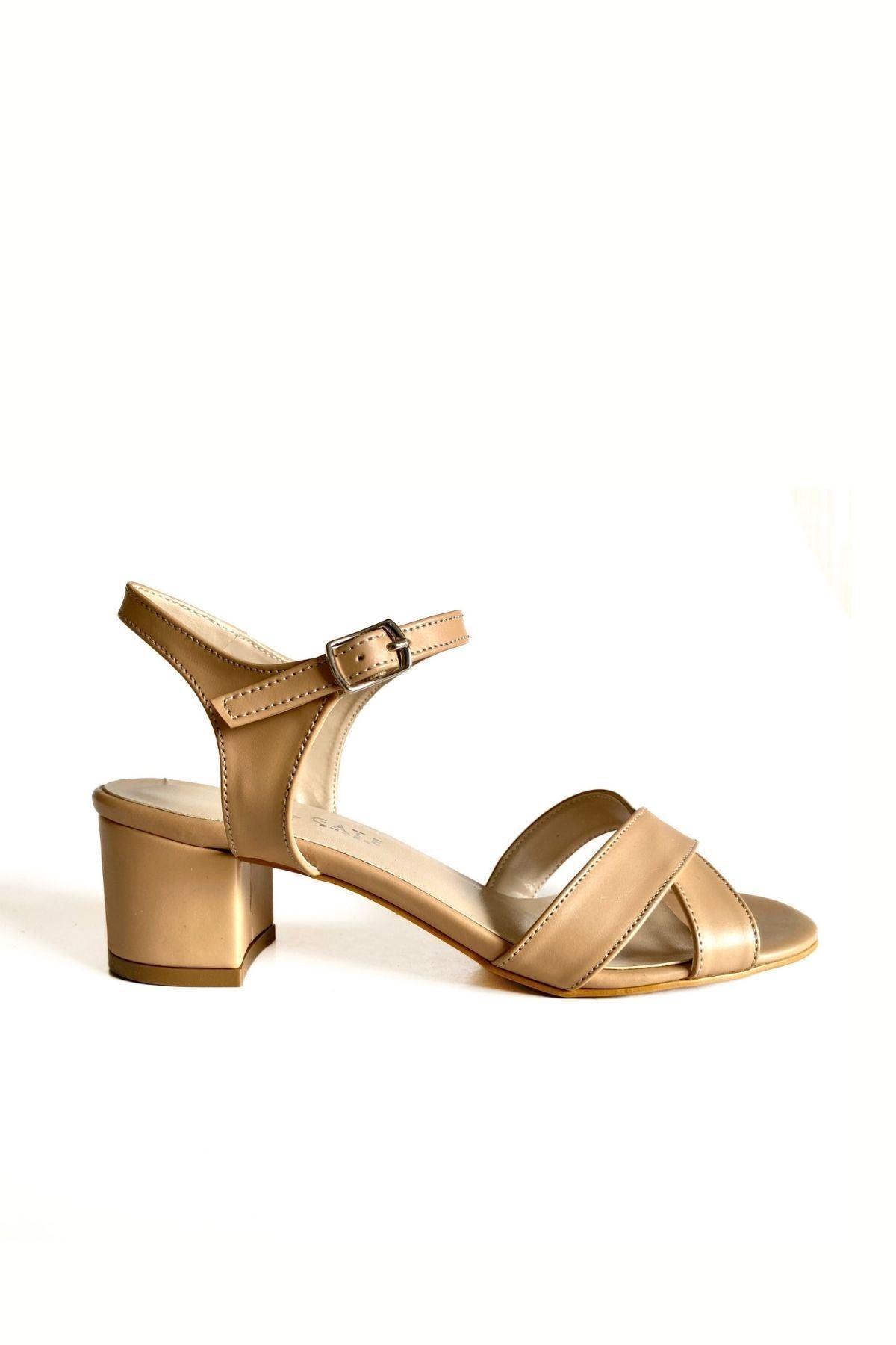 Gate Shoes Yolana Kadın Sandalet - Çapraz Bantlı, Metalik Pembe