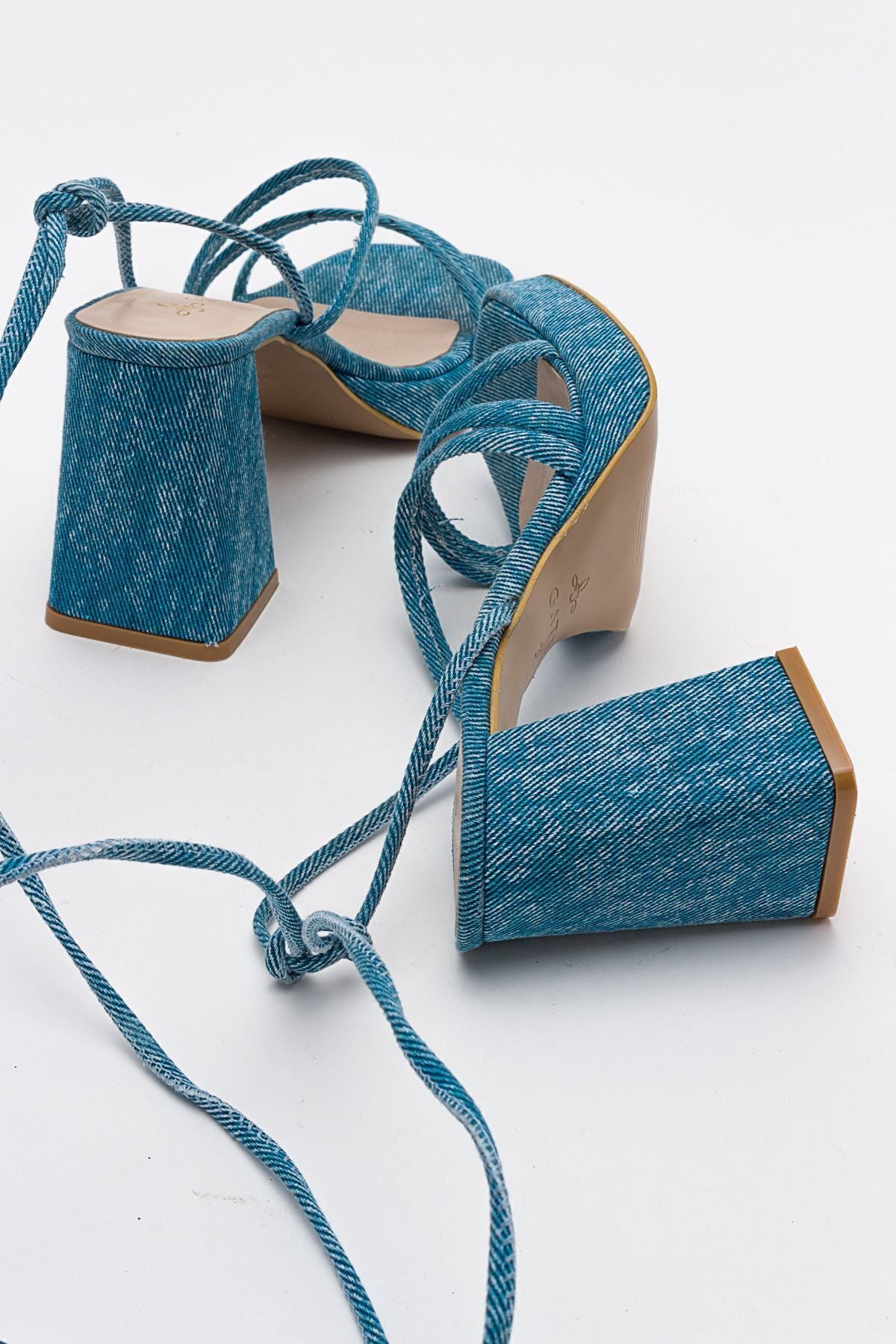 Kadın Bantlı ve İpli Platform Topuklu Kadın Sandalet Carisa Platform Gate Shoes Kot Mavi