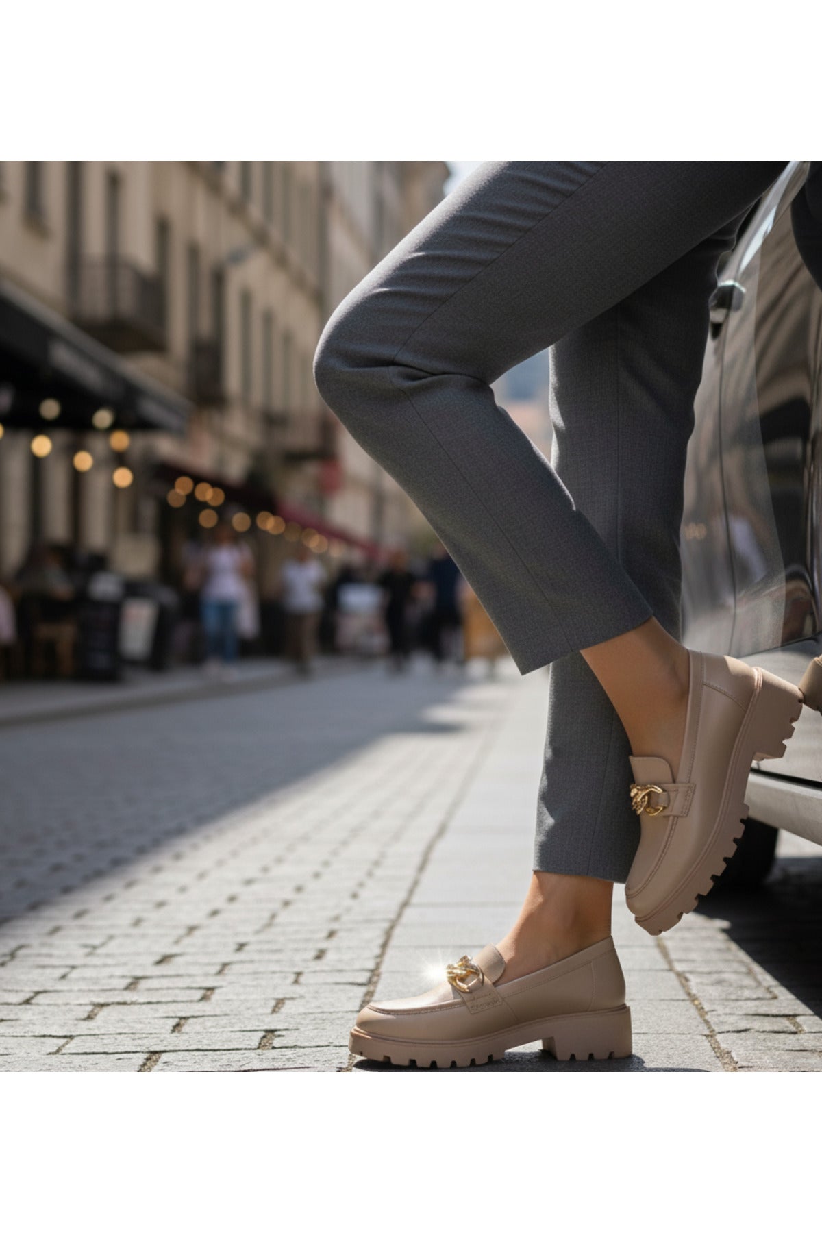 Venya Bej Loafer Hakiki Deri Kadın Ayakkabı