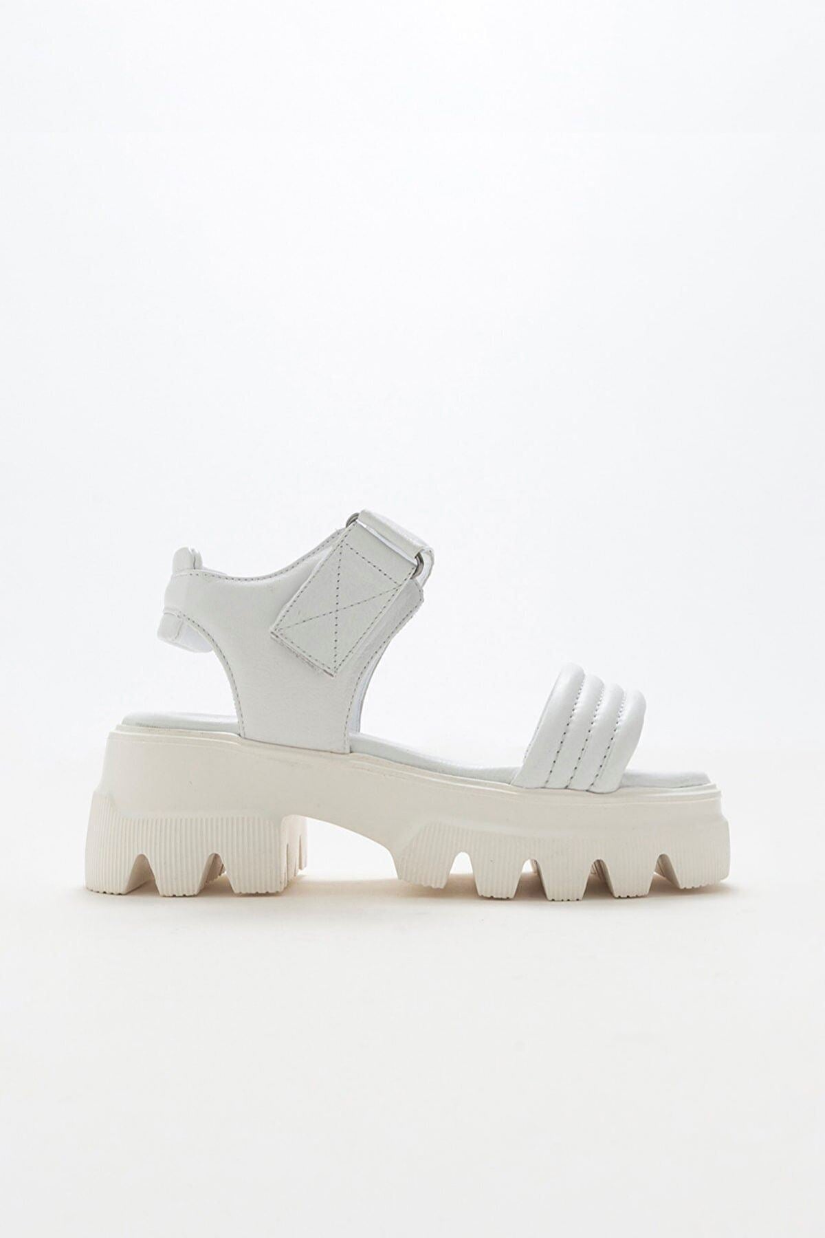 Jelena Kadın Yüksek Taban Bantlı Hakiki Deri Sandalet Gate Shoes-beyaz