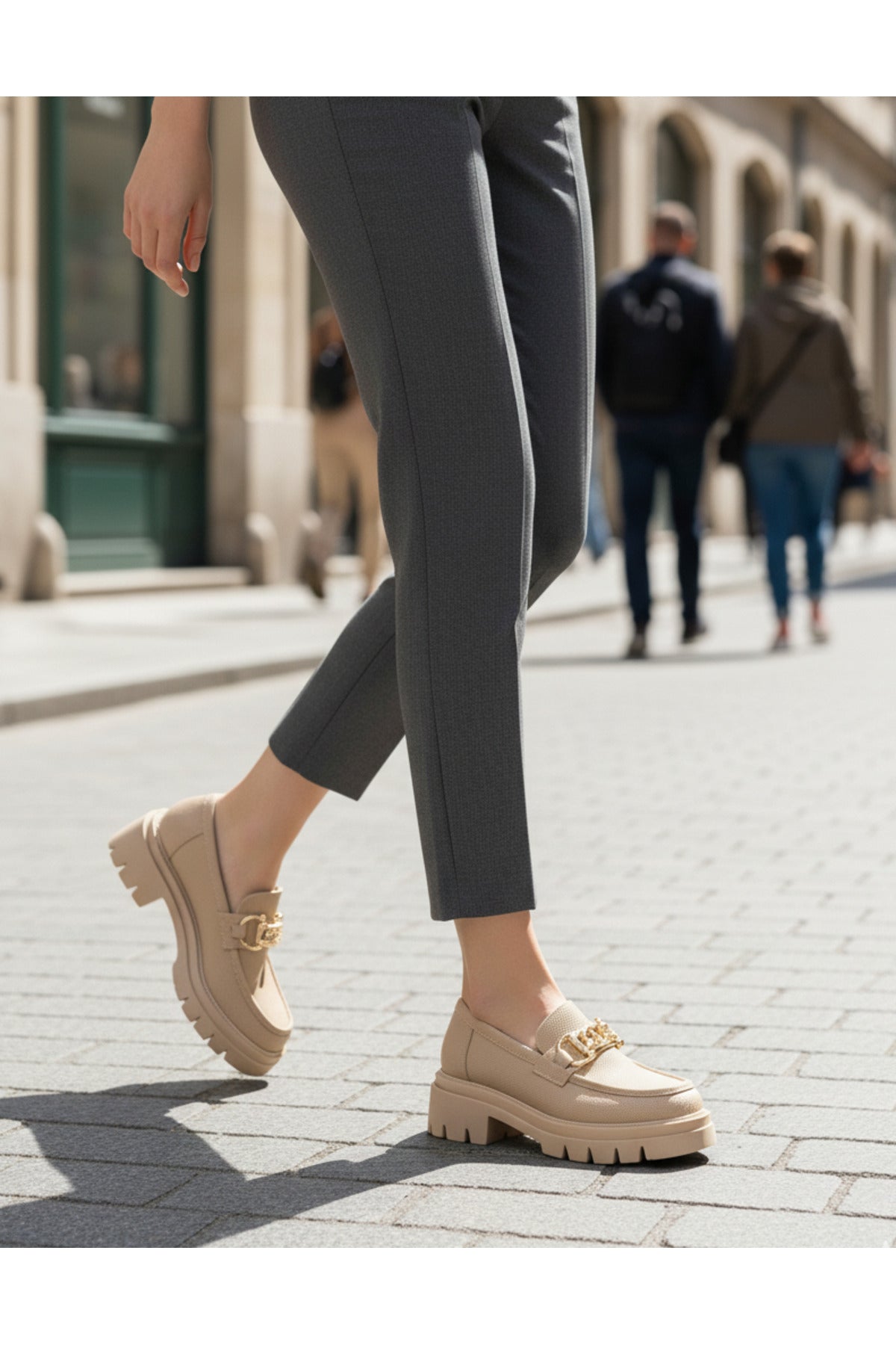 Venya Bej Loafer Hakiki Deri Kadın Ayakkabı