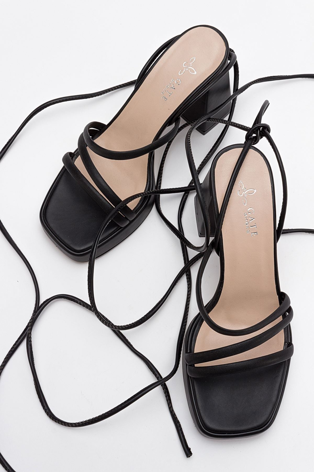 Kadın Bantlı ve İpli Platform Topuklu Kadın Sandalet Carisa Platform Gate Shoes-Siyah