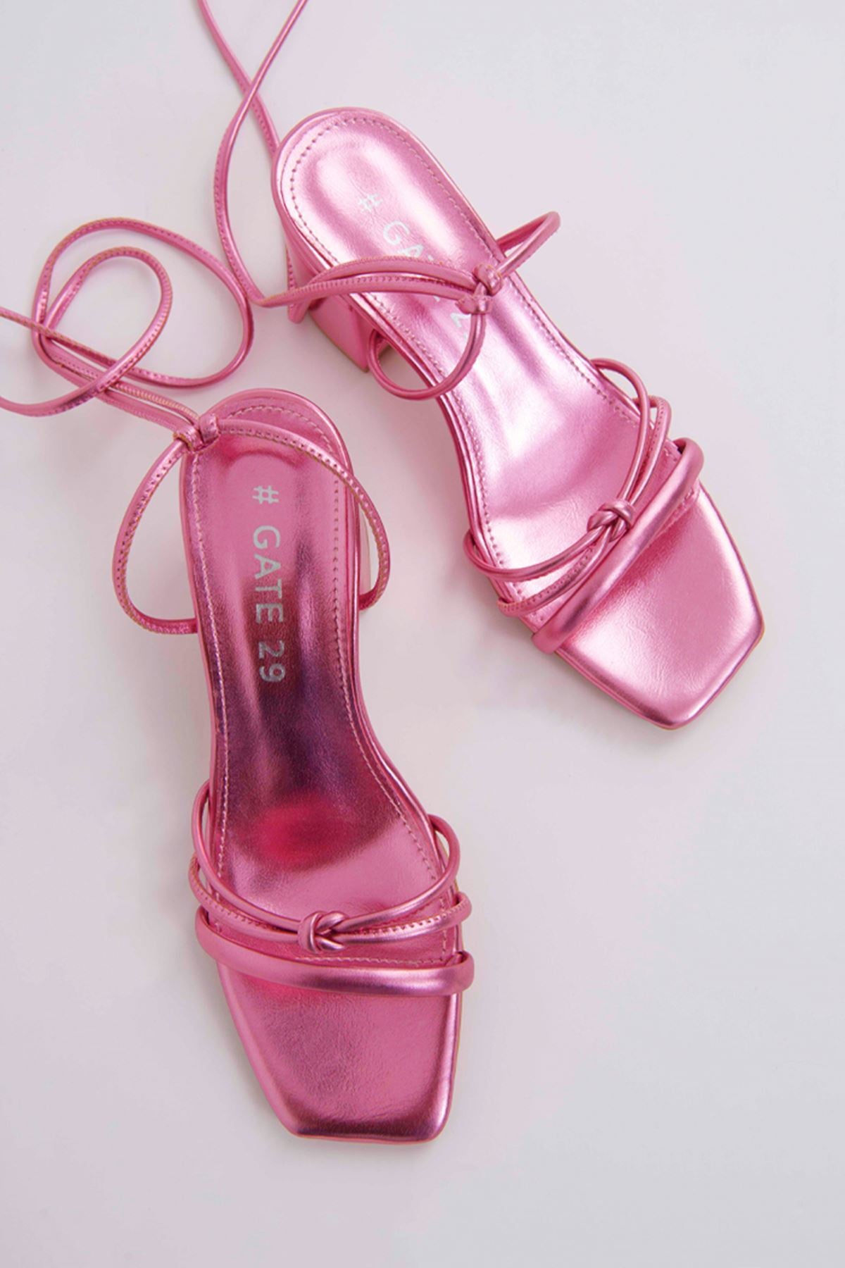 Çıkarılabilir Bağcıklı Rahat Topuklu Sandalet Terlik | Ella Gate Shoes-pembe