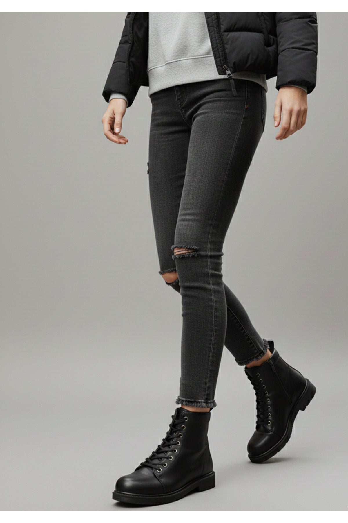 Kadın Siyah Hakiki Deri Bağcıklı Spor Bot