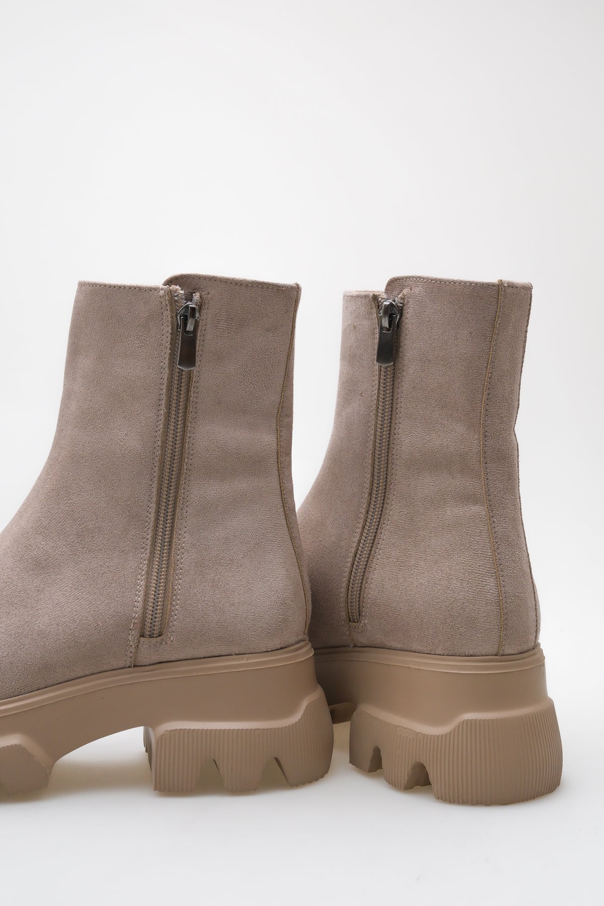 GİANNA Süet Kışlık Kadın Fermuarlı Bot-Bej