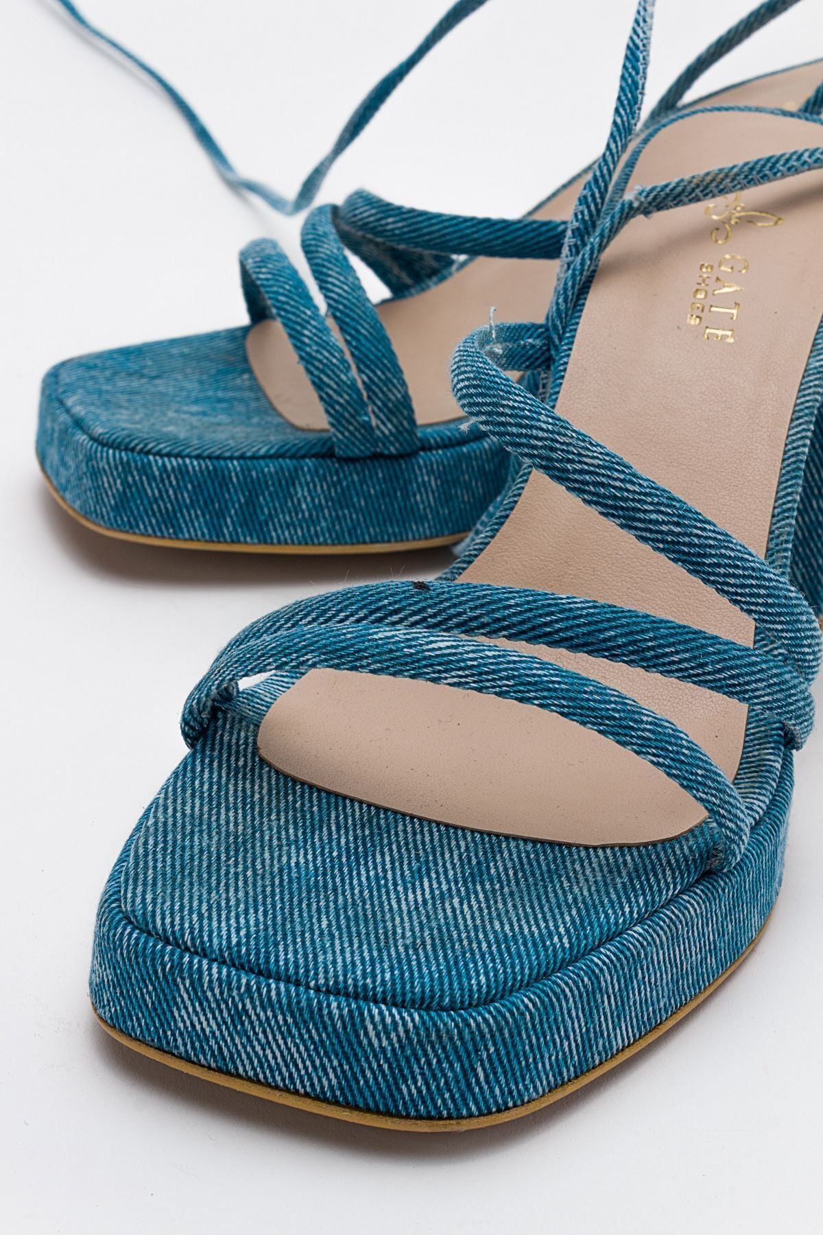 Kadın Bantlı ve İpli Platform Topuklu Kadın Sandalet Carisa Platform Gate Shoes Kot Mavi