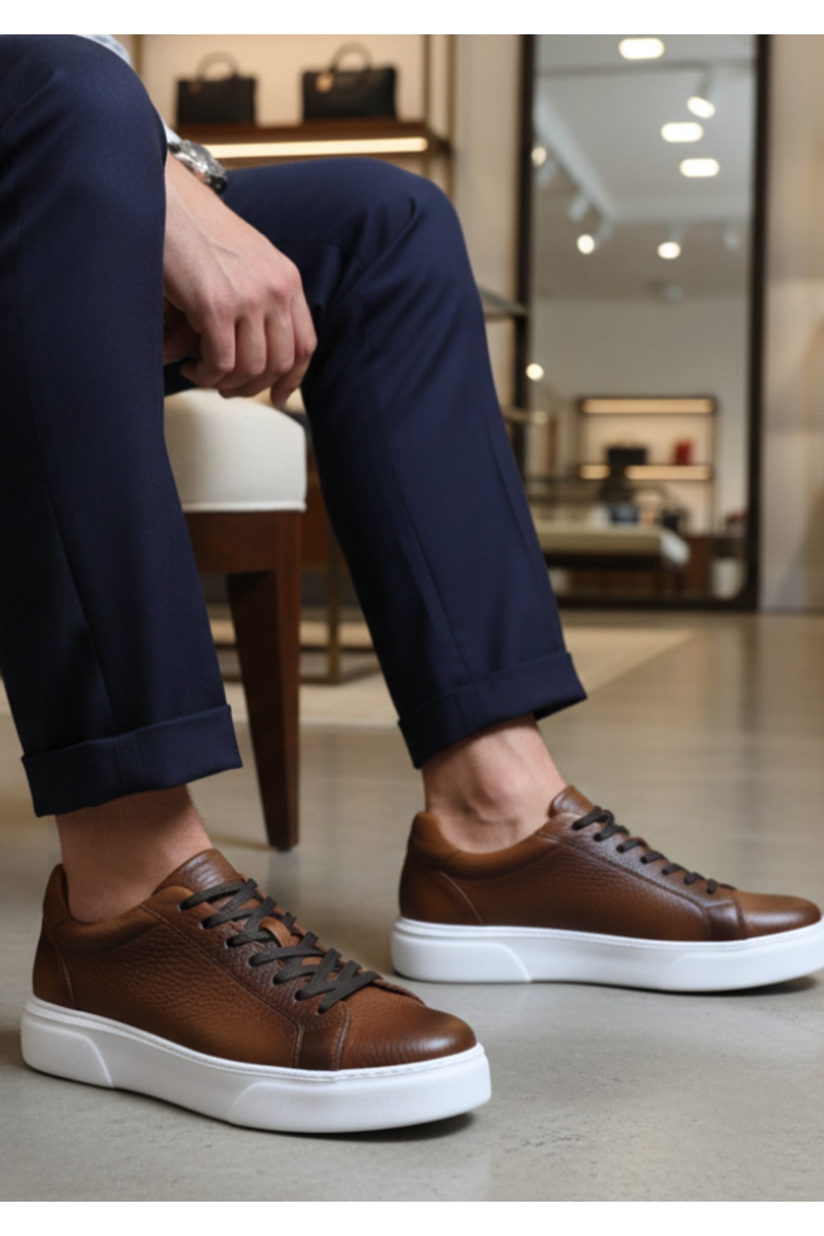 AXIS Erkek Kahverengi Hakiki Deri Günlük Sneaker - Rahat Taban Ayakkabısı