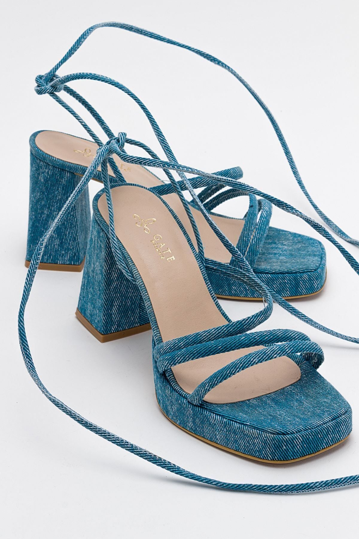 Kadın Bantlı ve İpli Platform Topuklu Kadın Sandalet Carisa Platform Gate Shoes Kot Mavi