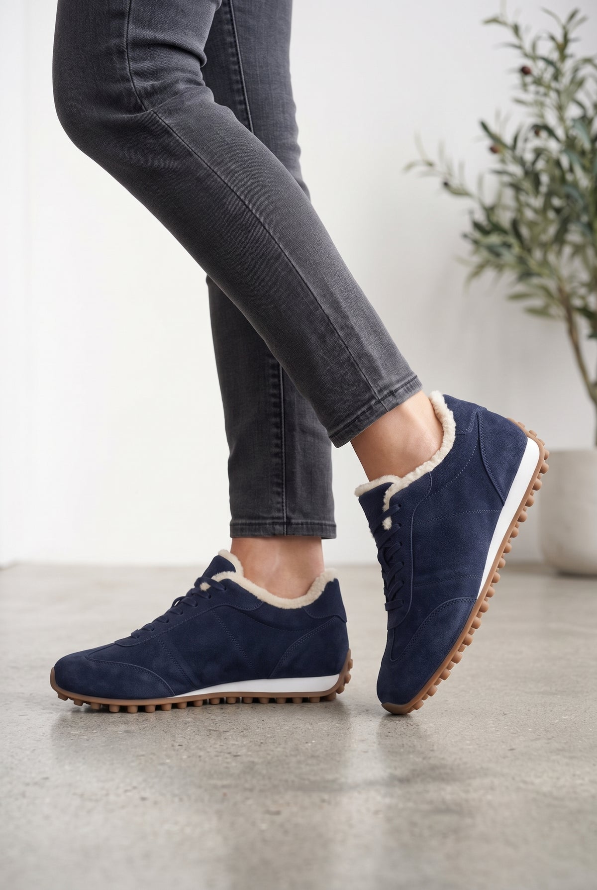 VERONA Kadın İçi Tüylü Sıcak Tutan Rahat Lacivert Deri Sneaker