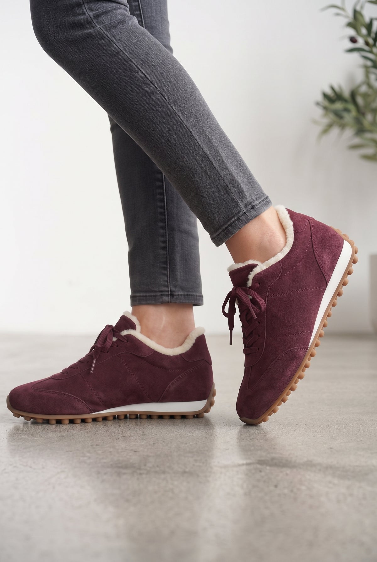 VERONA İçi Tüylü Sıcak Tutan Kadın Sneaker - Bordo | Gate Shoes